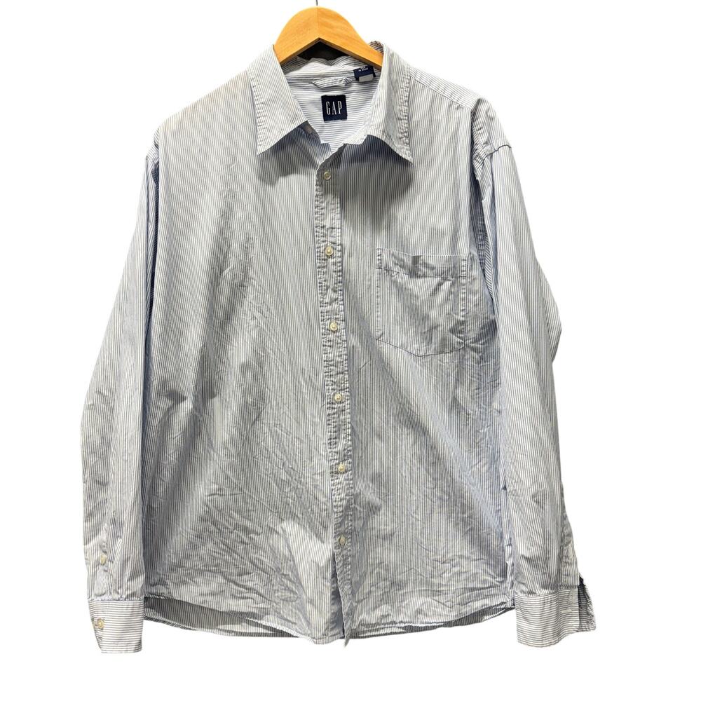 GAP Button Up Shirt Blue White Stripe Coastal Cotton Mens XL Preppy Vintage